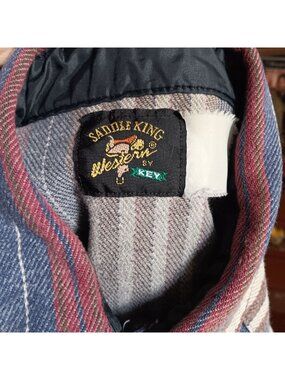 Vintage XL Flannel Western Shirt SKater 90's Saddle King Key Cowboy Striped